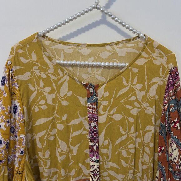 Boho Patchwork Midi Dress Womens 2XL Floral Paisley Handkerchief Hem Flowy Summe - Picture 8 of 14